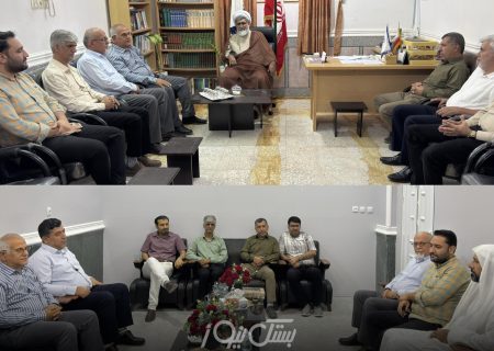 دیدار اعضای مجمع خیرین آبخیزداری هرمزگان با حجت الاسلام والمسلمین جهانگیری امام جمعه شهرستان بستک و سیدسلیمان حسینی امام جمعه اهل سنت بستک به مناسبت عید سعید قربان