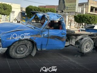 واژگونی وانت نیسان در ورودی شهر بستک / قسمت بار به طور کامل از خودرو جدا شد