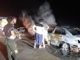 آتش گرفتن خودروی بنز در نزدیکی روستای لاوردین