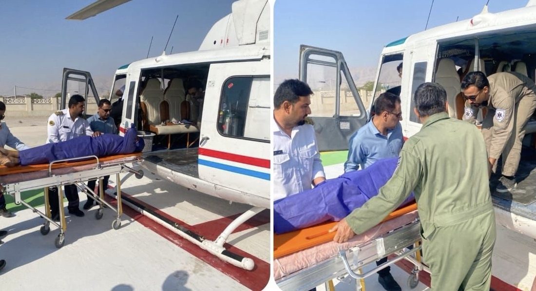 اعزام بیمار دچار سکته قلبی از بیمارستان فارابی بستک به بندرعباس توسط اورژانس هوایی