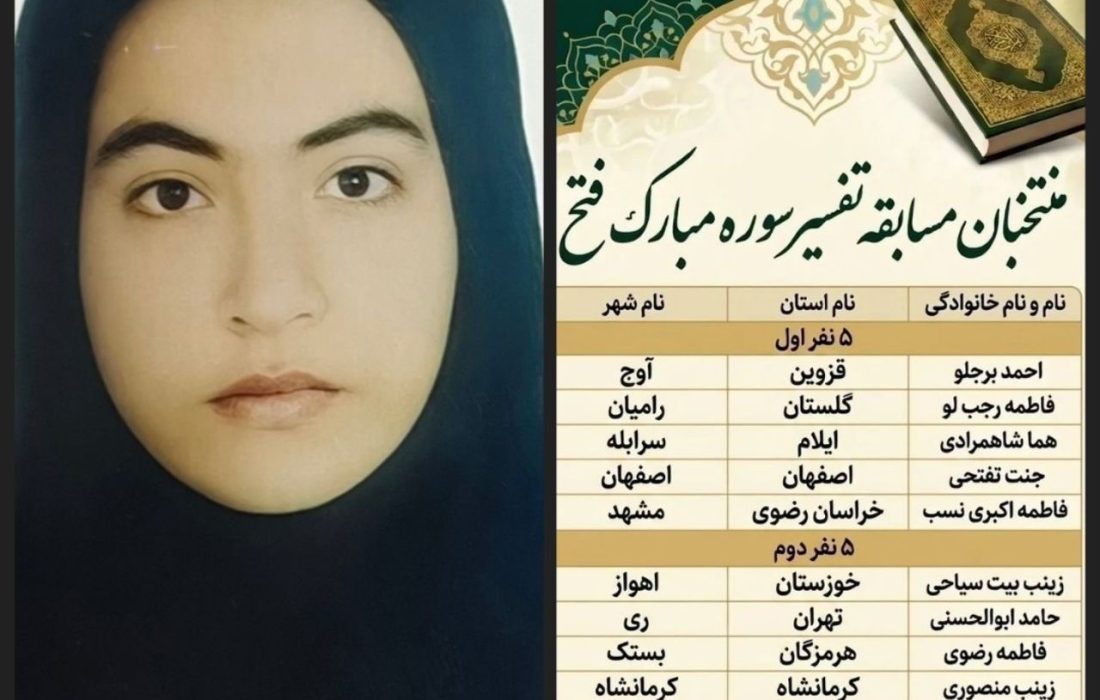 کسب رتبه دوم کشوری در مسابقه تفسیر سوره مبارکه فتح توسط خانم فاطمه رضوی ،دبیر قرآن متوسطه اول کوثر انوه