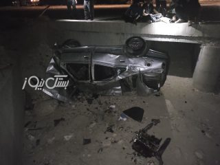 مصدوم شدن یک نفر بر اثر واژگونی خودرو و سقوط به پُل در سه راهی تنگ ‌بستک