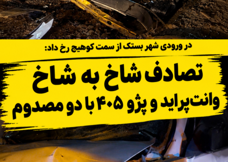 تصادف شاخ ‌به‌ شاخ وانت‌پراید و پژو ۴۰۵ با دو مصدوم